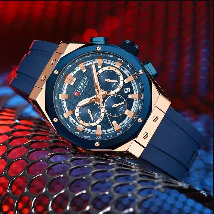 CURREN 8464 Sport Silicone Band Watches Men Brand Waterproof Chronograph Quartz Watch