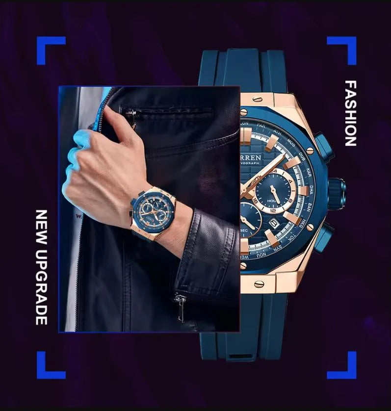 CURREN 8464 Sport Silicone Band Watches Men Brand Waterproof Chronograph Quartz Watch