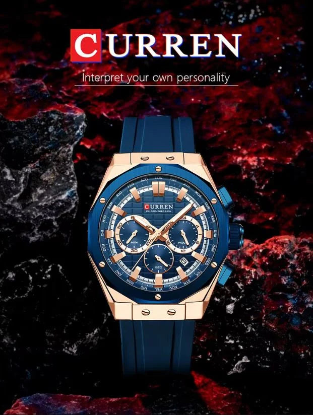 CURREN 8464 Sport Silicone Band Watches Men Brand Waterproof Chronograph Quartz Watch