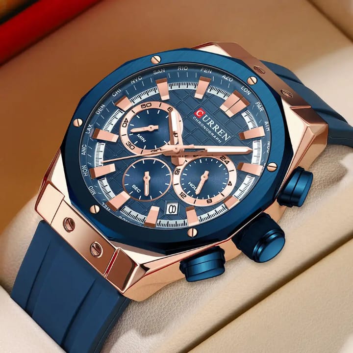 CURREN 8464 Sport Silicone Band Watches Men Brand Waterproof Chronograph Quartz Watch