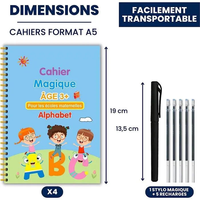 Pack de 4 Cahiers Magiques Réutilisables - Apprentissage Ludique".