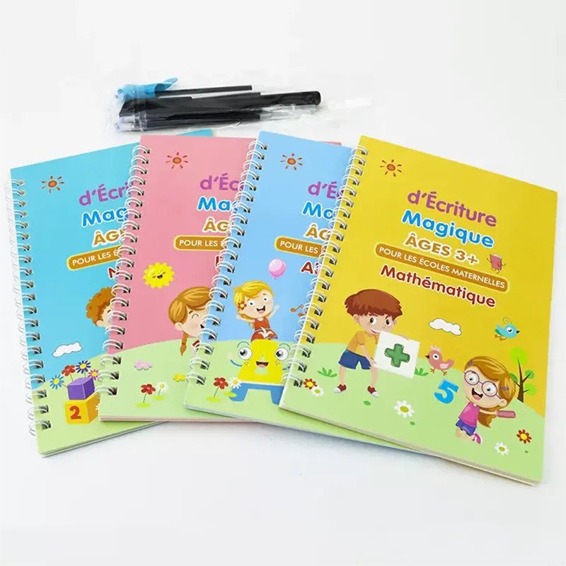 Pack de 4 Cahiers Magiques Réutilisables - Apprentissage Ludique".