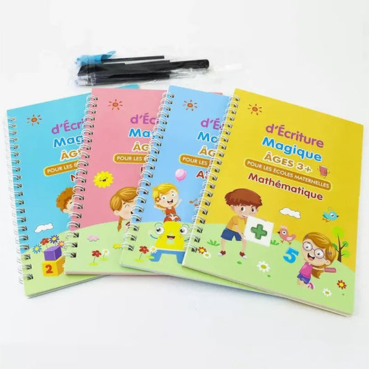 Pack de 4 Cahiers Magiques Réutilisables - Apprentissage Ludique".