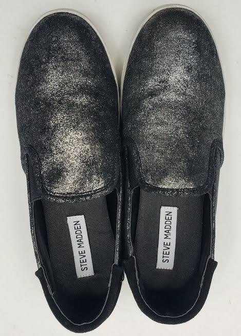 Steve Madden Womens 8 M Loafers Slip on Casual Shoes Sparkled Black Leather