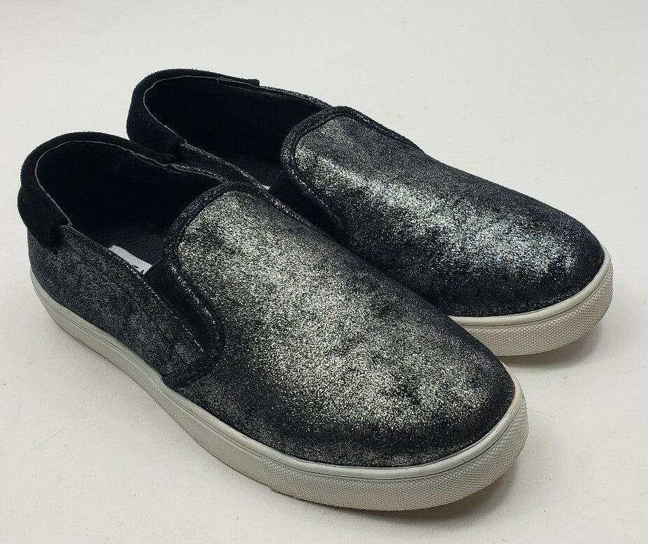 Steve Madden Womens 8 M Loafers Slip on Casual Shoes Sparkled Black Leather